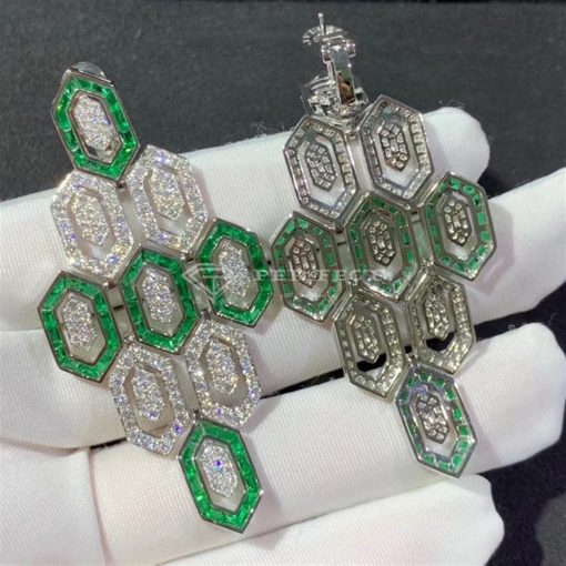 Bvlgari Serpenti Earrings 18k White Gold 3 66 Ct Full Diamond Pave And Emerald (6)