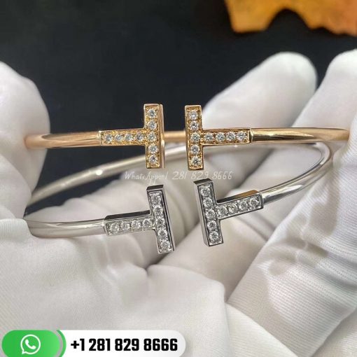 Tiffany T Diamond Wire Bracelet in 18k White Gold Medium