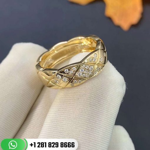Chanel Coco Crush Ring Quilted Motif Small Version 18k Gold&diamonds