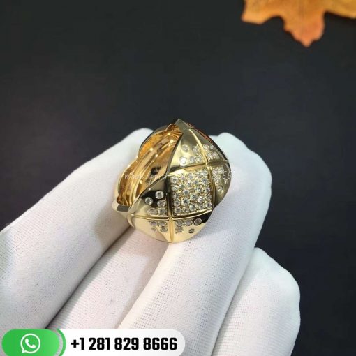 Chanel Coco Crush Ring Quilted Motif Large Version 18k Gold & Diamonds