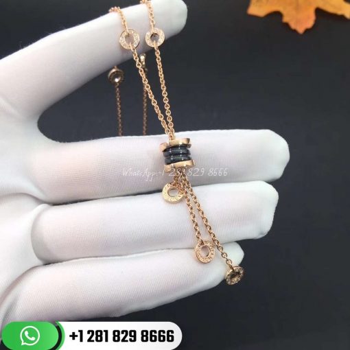 REF . 347578 B.zero1 necklace with 18 kt rose gold chain set with pavé diamonds and pendant in 18 kt rose gold and black ceramic.