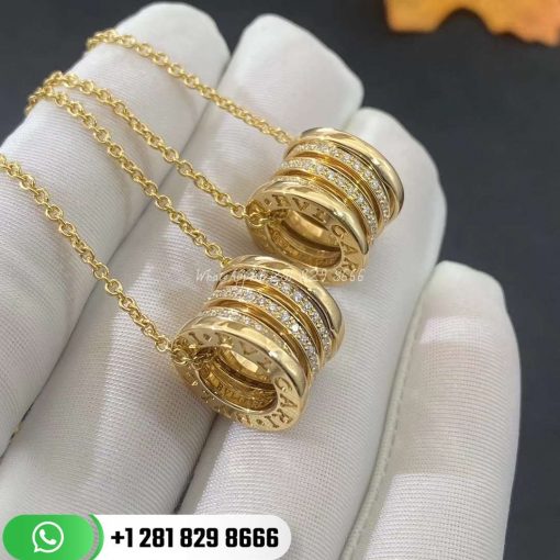 REF . 333956 CN851844 B.zero1 small round 18kt yellow gold pavé diamond pendant. 0.60″ (1.52cm) diameter.