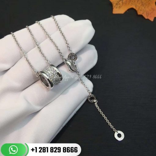 REF . 346167 B.zero1 necklace with 18 kt white gold chain and pendant in 18 kt white gold set with pavé diamonds on the spiral.