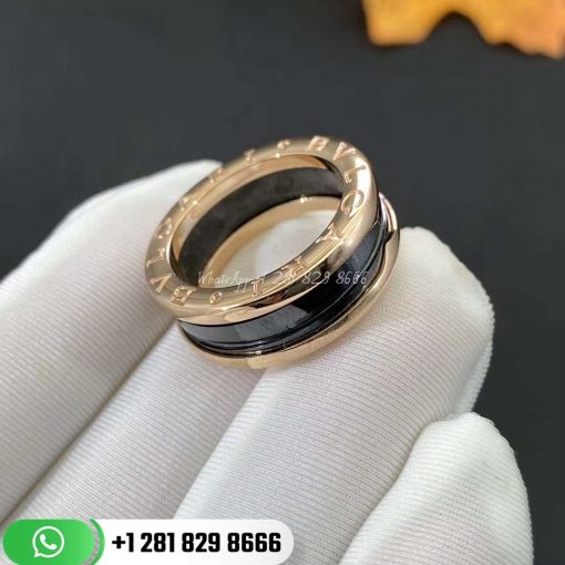 REF . 346520 B.zero1 four-band ring with two 18 kt rose gold loops and a black ceramic spiral.