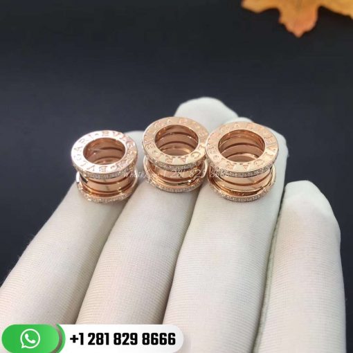 REF . 349340 B.zero1 four-band ring in 18 kt rose gold set with pavé diamonds on the edges.