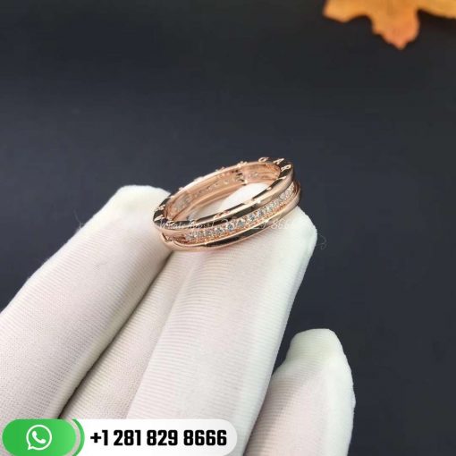 REF . 342872 B.zero1 one-band ring in 18 kt rose gold, set with pavé diamonds on the spiral.