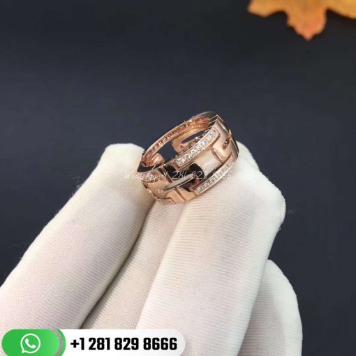 REF . 349252 Parentesi 18 kt rose gold band ring set with demi pavé diamonds