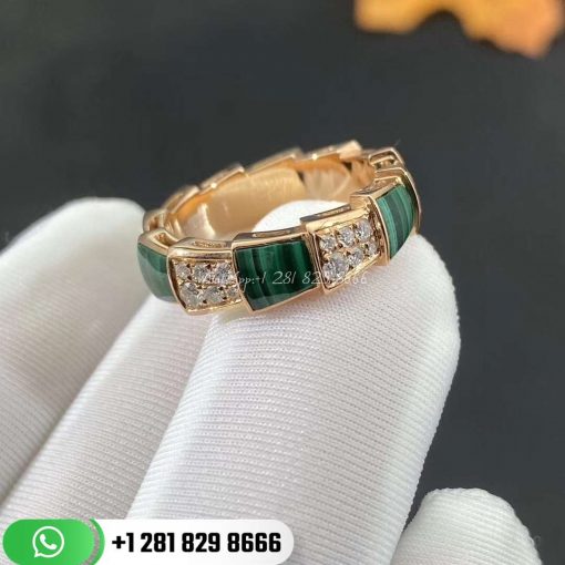 REF . 355013 Serpenti ring in 18 kt rose gold with malachite inserts and pavé diamonds.