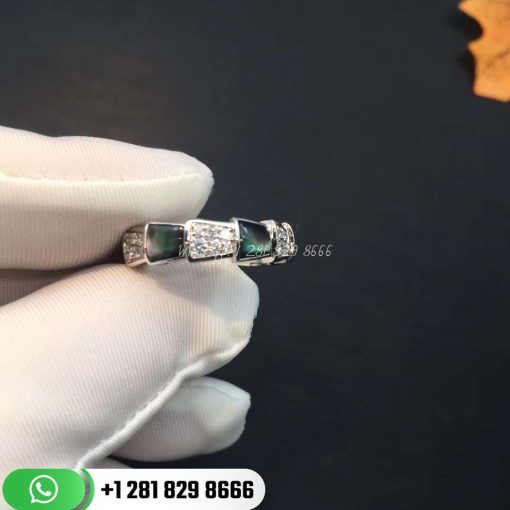 Bvlgari Serpenti Band Ring Set with Grey Mother-of-pearl Elements and Pavé Diamonds