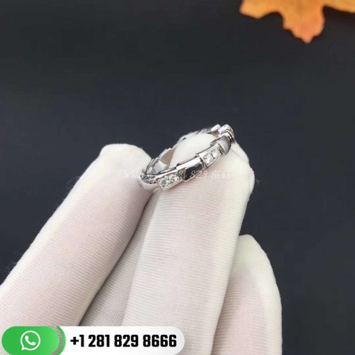 REF . 353378 Serpenti Viper band ring in 18 kt white gold set with demi pavé diamonds (0.25 ct).