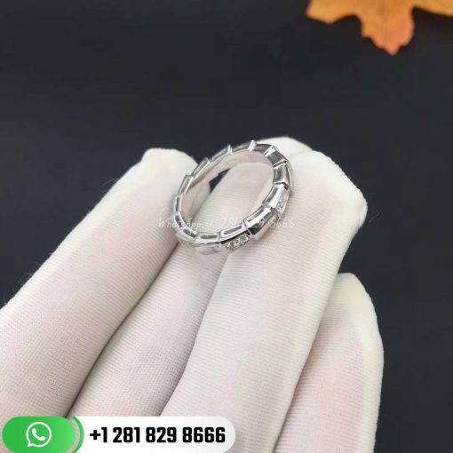 REF . 353378 Serpenti Viper band ring in 18 kt white gold set with demi pavé diamonds (0.25 ct).