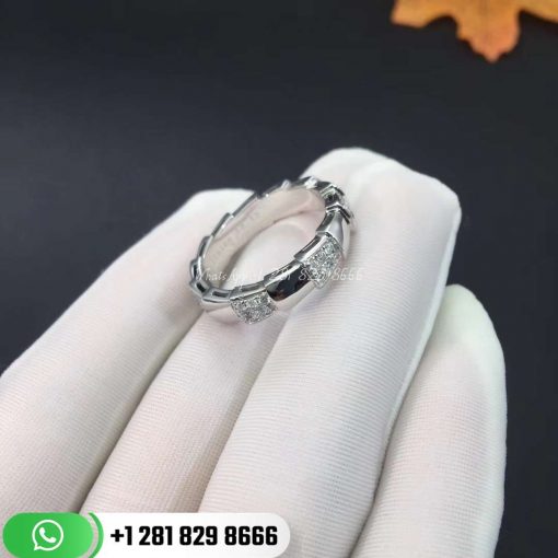 REF . AN857931 Serpenti Viper band ring in 18 kt white gold set with demi pavé diamonds (0.43 ct).
