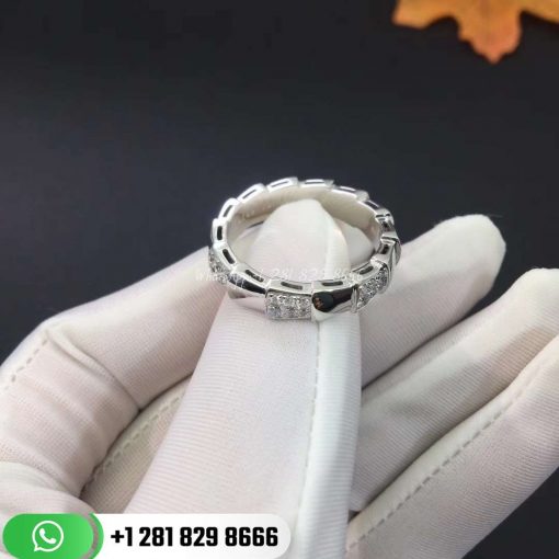 REF . AN857931 Serpenti Viper band ring in 18 kt white gold set with demi pavé diamonds (0.43 ct).