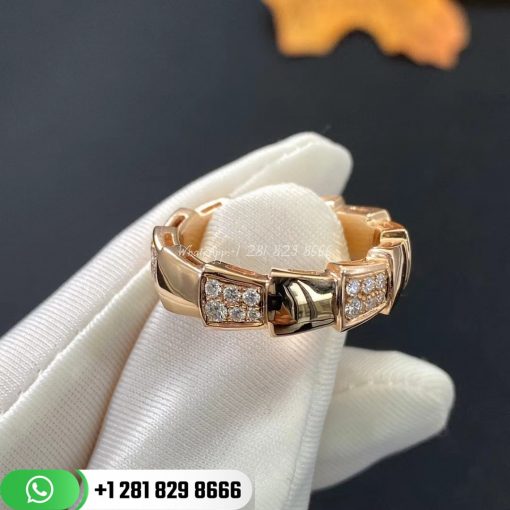 Bvlgari Serpenti Viper Band Ring in 18k Gold Set with Demi Pavé Diamonds