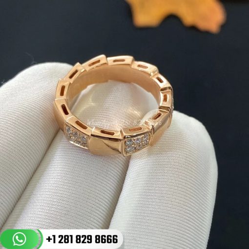 Bvlgari Serpenti Viper Band Ring in 18k Gold Set with Demi Pavé Diamonds