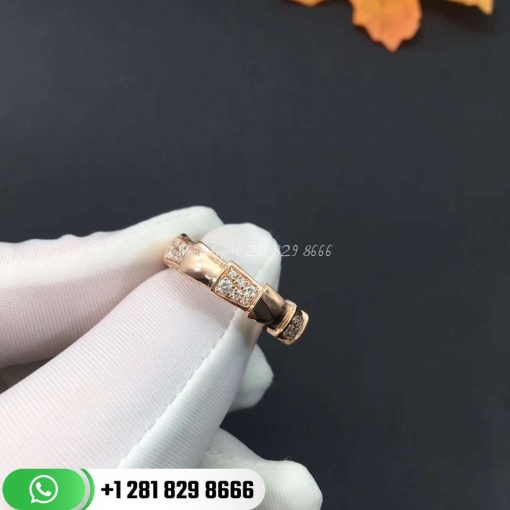 REF . 353288 Serpenti Viper band ring in 18 kt rose gold set with demi pavé diamonds (0.53 ct).