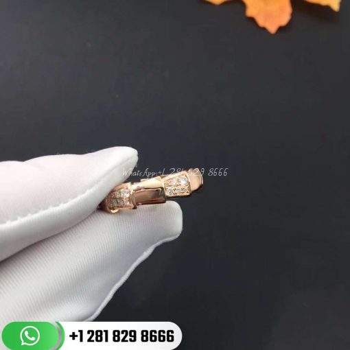 REF . 353288 Serpenti Viper band ring in 18 kt rose gold set with demi pavé diamonds (0.53 ct).