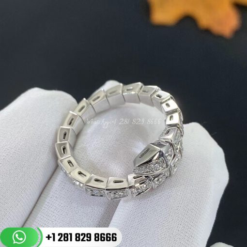 Bvlgari Serpenti 18k White Gold Ring Set with Pavé Diamonds