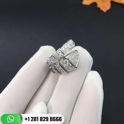 REF . 345209 Serpenti one-coil ring in 18 kt white gold, set with full pavé diamonds.