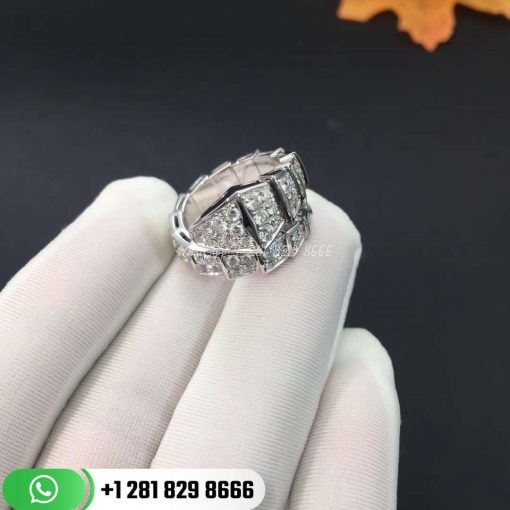 REF . 345209 Serpenti one-coil ring in 18 kt white gold, set with full pavé diamonds.