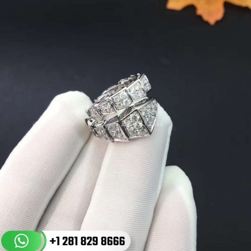 REF . 345209 Serpenti one-coil ring in 18 kt white gold, set with full pavé diamonds.
