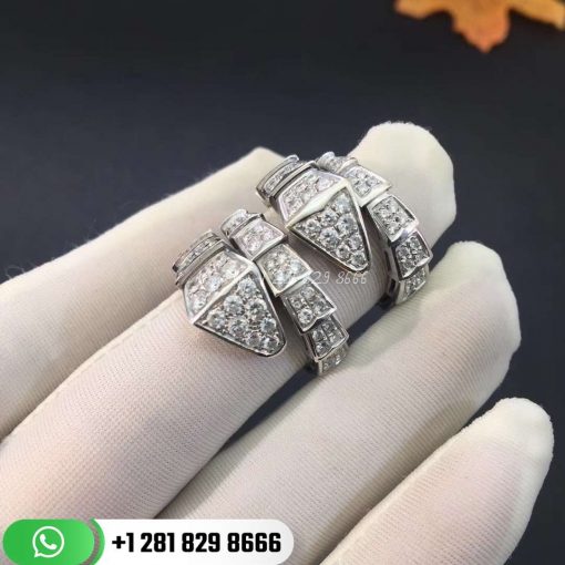 REF . 345209 Serpenti one-coil ring in 18 kt white gold, set with full pavé diamonds.