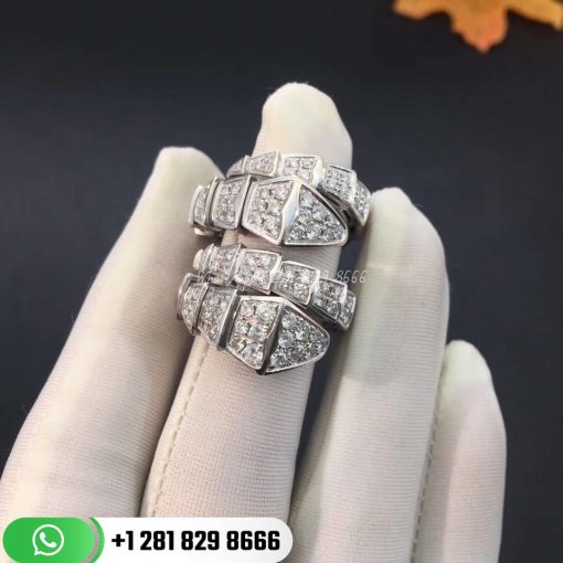 REF . 345209 Serpenti one-coil ring in 18 kt white gold, set with full pavé diamonds.