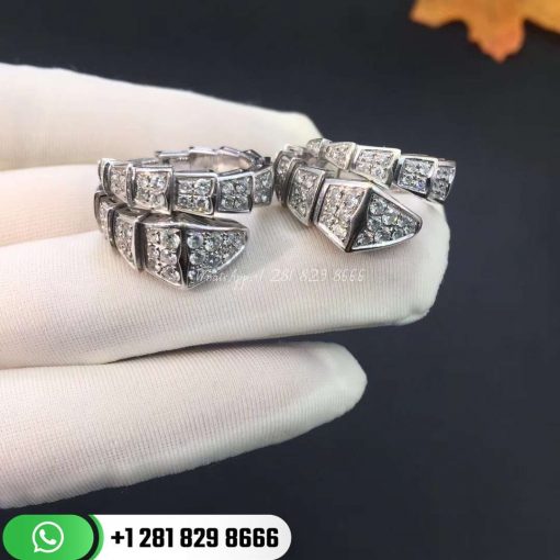REF . 345209 Serpenti one-coil ring in 18 kt white gold, set with full pavé diamonds.