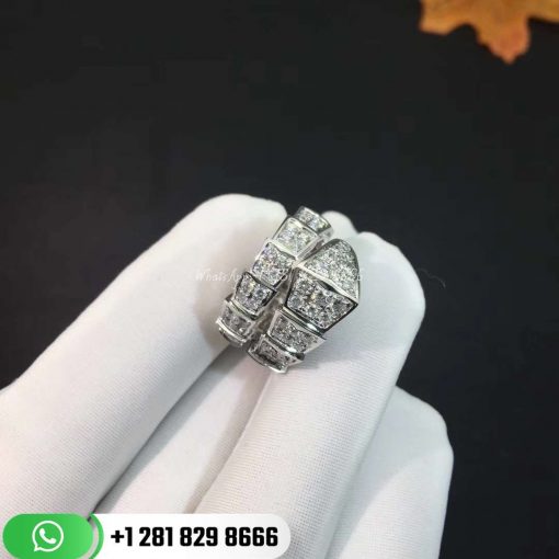 REF . 345209 Serpenti one-coil ring in 18 kt white gold, set with full pavé diamonds.