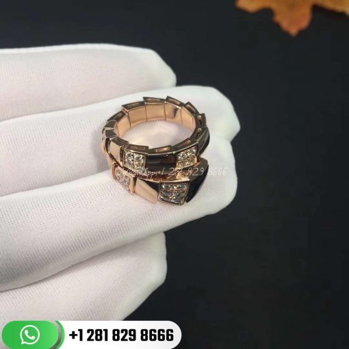 REF . 345208 Serpenti one-coil ring in 18 kt rose gold, set with black onyx elements and demi pavé diamonds.