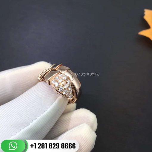 REF . 345206 Serpenti one-coil ring in 18 kt rose gold, set with pavé diamonds on the head.
