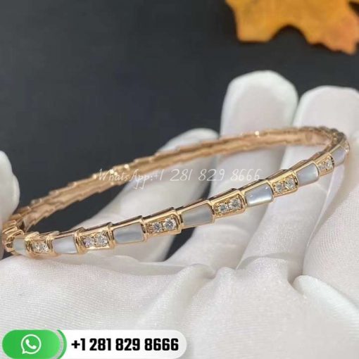 REF . 355047 Serpenti bracelet in 18 kt rose gold with mother-of-pearl inserts and pavé diamonds.