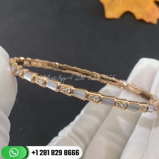 REF . 355047 Serpenti bracelet in 18 kt rose gold with mother-of-pearl inserts and pavé diamonds.