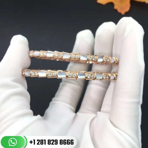 REF . 355047 Serpenti bracelet in 18 kt rose gold with mother-of-pearl inserts and pavé diamonds.