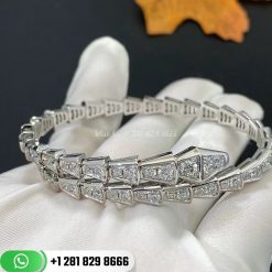 Bvlgari Serpenti One-coil Slim Bracelet in 18k White Gold Set with Full Pavé Diamonds