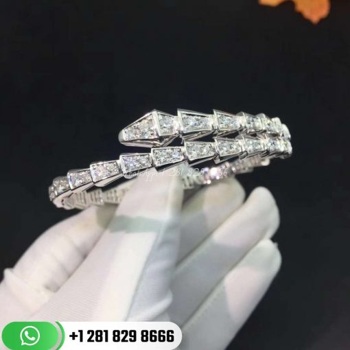 REF . 351844 Serpenti one-coil slim bracelet in 18 kt white gold, set with full pavé diamonds.