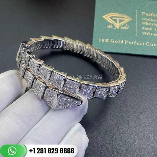 Bvlgari Serpenti One-coil Bracelet in 18k White Gold Set with Full Pavé Diamonds - 345201