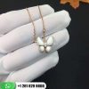 VCARO8FO00 Two Butterfly pendant, rose gold, white mother-of-pearl, round diamond, white gold, marquise diamond, diamond quality DEF, IF to VVS.