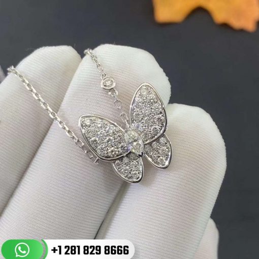 VCARO3M400 Two Butterfly pendant, white gold, round and marquise-cut diamonds; diamond quality DEF, IF to VVS.