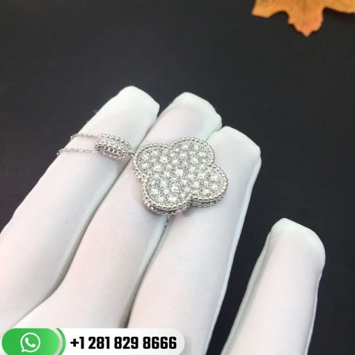 VCARN9MS00 Magic Alhambra pendant, white gold, round diamonds; diamond quality DEF, IF to VVS.