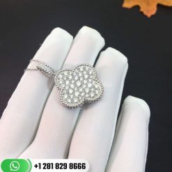 VCARN9MS00 Magic Alhambra pendant, white gold, round diamonds; diamond quality DEF, IF to VVS.