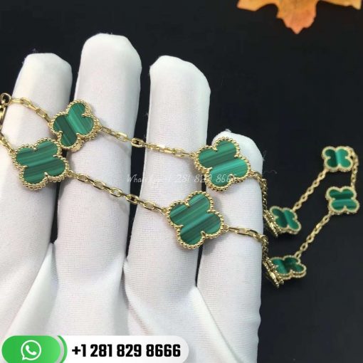 VCARO3QJ00 Vintage Alhambra necklace, 10 motifs, yellow gold, malachite.