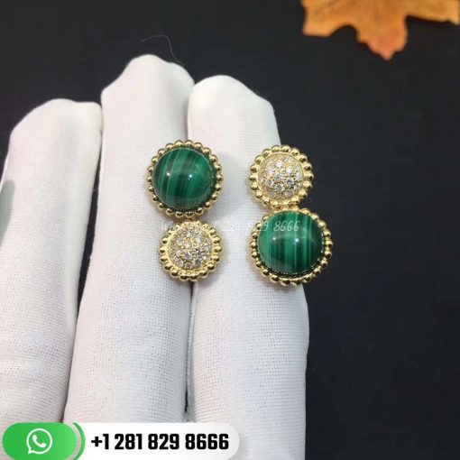 VCARO9SU00 Perlée couleurs Between the Finger ring, yellow gold, malachite, round diamonds; diamond quality DEF, IF to VVS.
