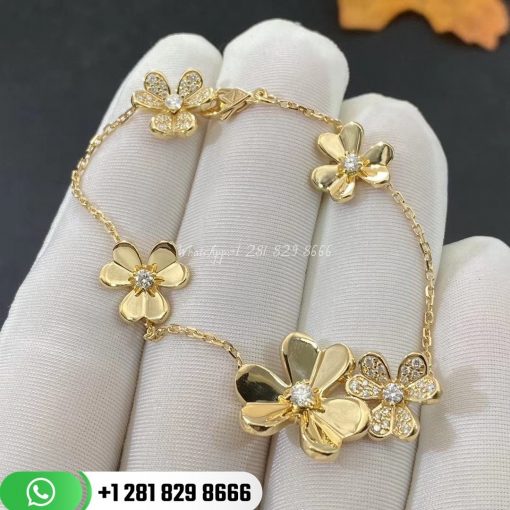 VCARP3W400 Frivole bracelet, 5 flowers, yellow gold, round diamonds; diamond quality DEF, IF to VVS.