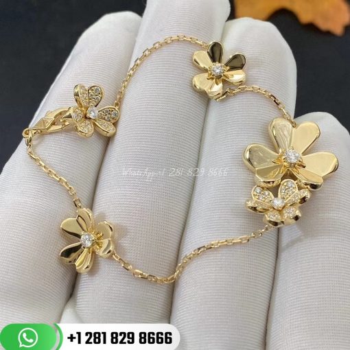 VCARP3W400 Frivole bracelet, 5 flowers, yellow gold, round diamonds; diamond quality DEF, IF to VVS.