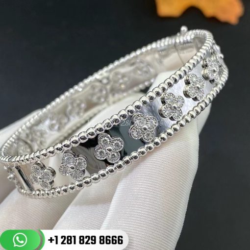 Van Cleef Arpels Perlée Clovers Bracelet Medium Model White Gold Diamond VCARN5B100