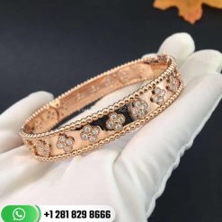 VCARN5B200 Perlée clovers bracelet, rose gold, round diamonds, medium model; diamond quality DEF, IF to VVS.