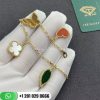 VCARD79600 Lucky Alhambra bracelet, 4 motifs, yellow gold, carnelian, tiger’s eye, white mother-of-pearl, malachite.