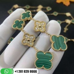 Van Cleef & Arpels Magic Alhambra Earrings 3 Motifs Yellow Gold Diamond Malachite