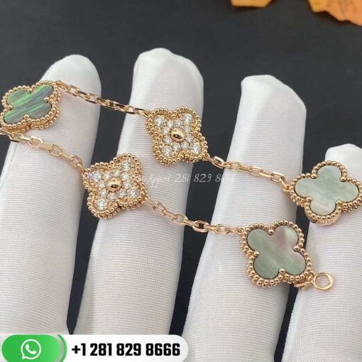 Van Cleef & Arpels Vintage Alhambra Bracelet 5 Motifs Diamond Mother-of-pearl VCARP2R100